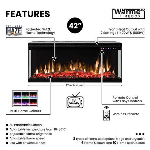 3D Wärme Firebox Panoramic 42